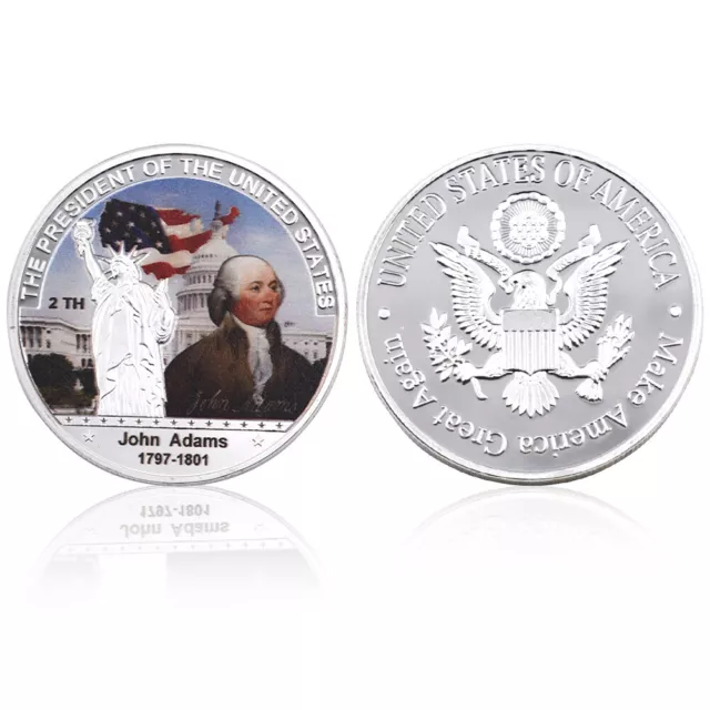 2th Us President Silver Coin John Adams Silver Plated Metal Coin Collections