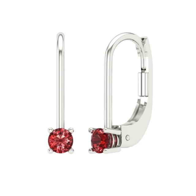 0.20 ct Round Cut Natural Red Garnet Drop Dangle Earrings Real 14k White Gold