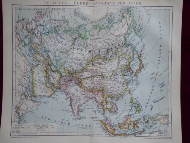 Landkarte Politische Übersichtskarte von Asien, Brockhaus 1901