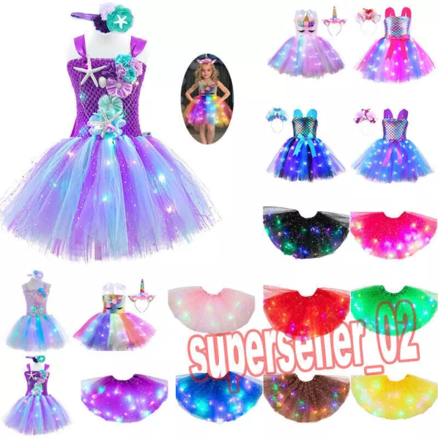 Kids Girls LED Light Up Princess Dancing Skirt Halloween Christmas Cosplay Dress 2