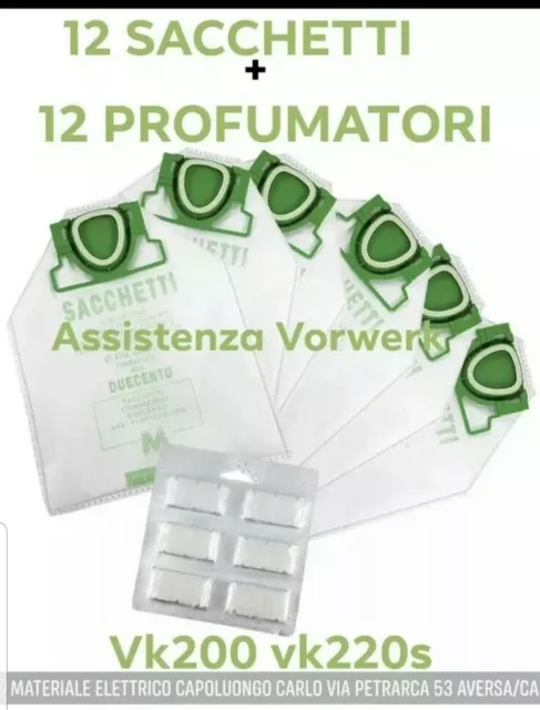 SACCHETTI FOLLETTO VK200 VK220S FP Compatibili Vorwerk 12Sacchetti + 12Profumini