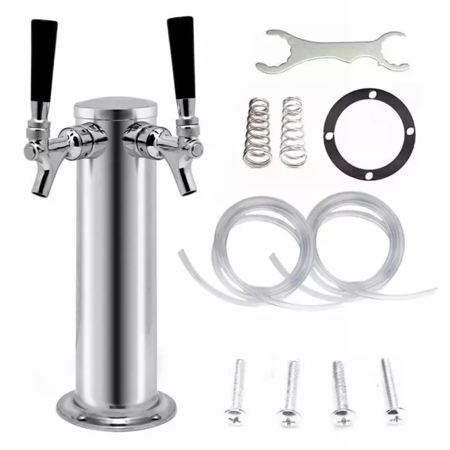 330mm Double Tap Draft Beer Tower Stainless Steel 3" Diameter 2 Faucet Stainless