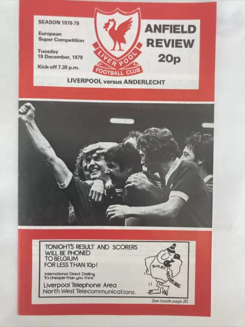 1978 European Super Cup Final Liverpool v Anderlecht 2nd Leg Football Programme