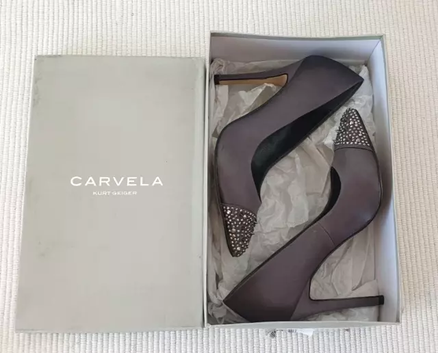 CARVELA KURT GEIGER Studded Court Shoes Size 37 UK 4 Pewter Grey Satin Heels 35.00 PicClick UK