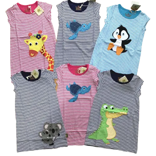 Camicia estiva in cotone biologico per ragazze animali tartaruga giraffa pinguino età 2-6