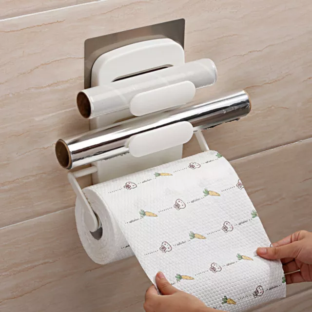 Caja de almacenamiento de cocina soporte para rollos de toalla de papel retráctil película adhesiva estante