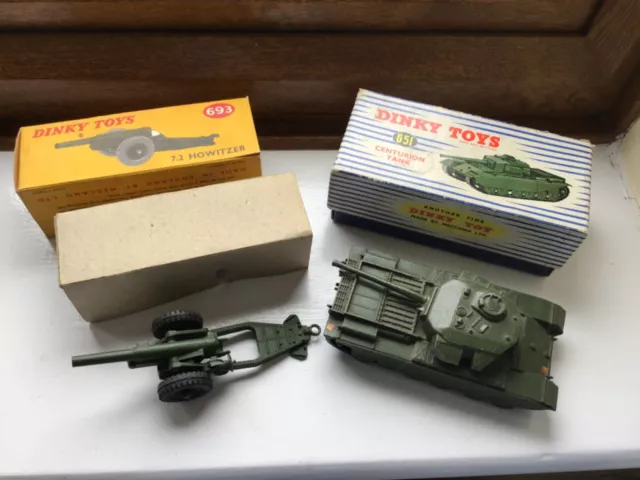 MILITARY ARMY DINKY TOYS 693 651 HOWITZER GUN TANK ANTIQUE VINTAGE JOB LOT 1p