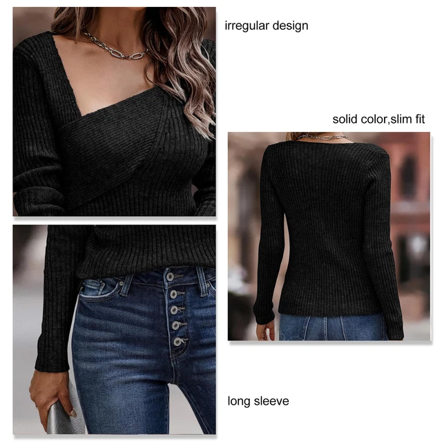 Maglione semplice moda irregolare collo girato manica lunga manica lunga