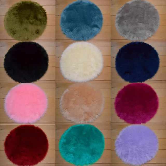 Circle Plain Soft Fluffy Bedroom Faux Fur Fake Sheepskin Rug Washable Hairy Mat