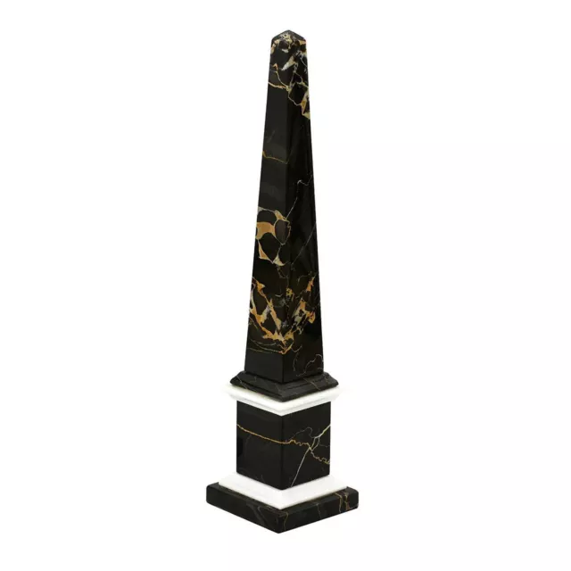 Obelisk Classic Marble Black Portoro & White Carrara Sculpture Table H 9 13/16in