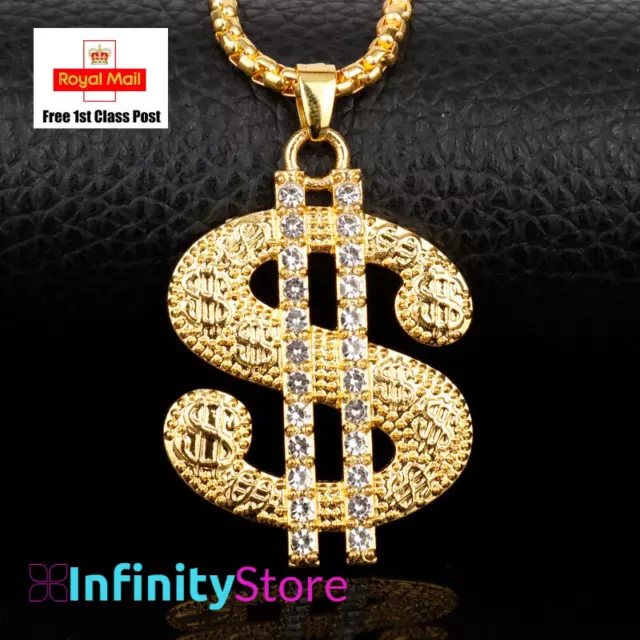 Metal Dollar Chain Necklace Medallion Gangster Rapper Accessory Fancy Dress