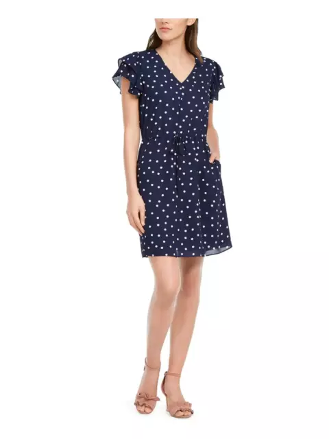 MAISON JULES Women's Polka Dots Waist Draw String Dress Blue Size XL MSRP $69