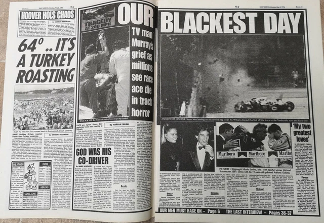 AYRTON SENNA DIES Newspaper F1 Driver Car GP Formula 1 Brazil Racing