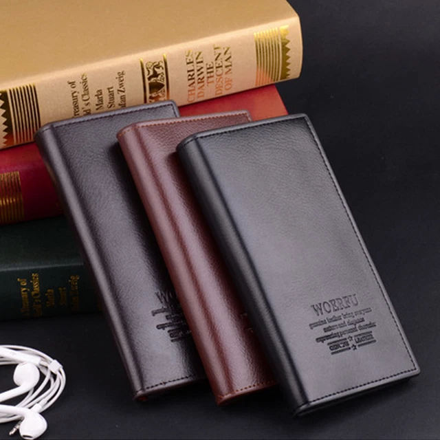 Men's Bifold Leather Breast Pocket Card Holder Checkbook Purse Suit Long Wallet