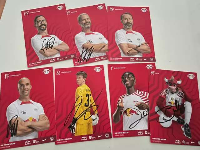 7 RB Leipzig  HANDSIGNIERTE AUTOGRAMMKARTEN 2023/24 INKL. HAIDARA, SCHLIEK… NEU