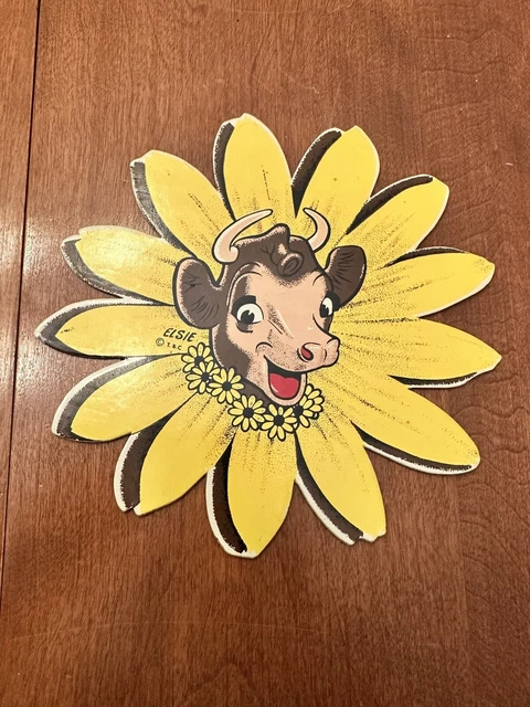 Vintage Borden’s Elsie the Cow Die Cut Cardboard Soda Fountain Advertising Sign