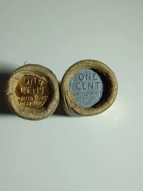 1909 Vdb/1916-S Bu Tail Wheat Steel End Original Bank Wrap Rolls Lincoln Penny