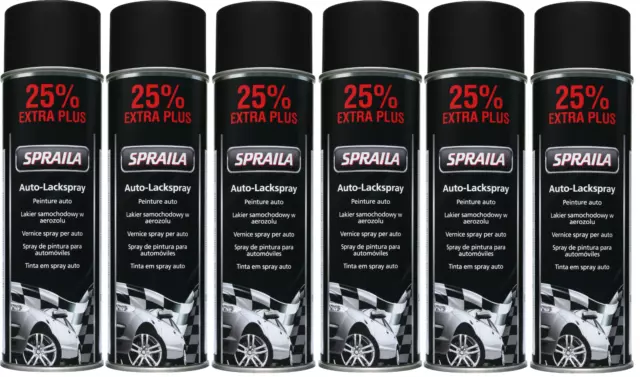 Schwarz Matt Lackspray  6 x 500ml Sprühlack Spraila Spraydose Autolack 300921