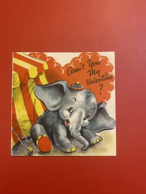 VTG 1949 Hallmark Bifold Dumbo Elephant Circus Tent Valentine Greeting Card
