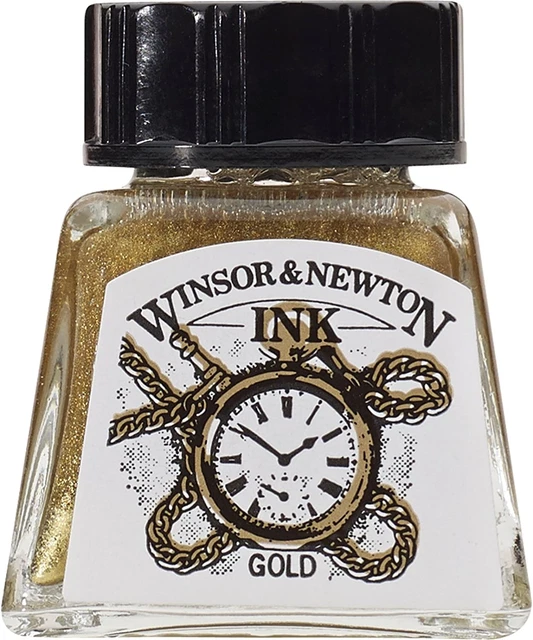Botella de tinta de dibujo Winsor & Newton de 14 ml - dorada