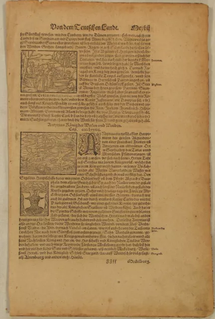RÜGEN  WISMAR Goten Ostsee Original Textblatt 1570 Mittelalter Wenden Abgötter