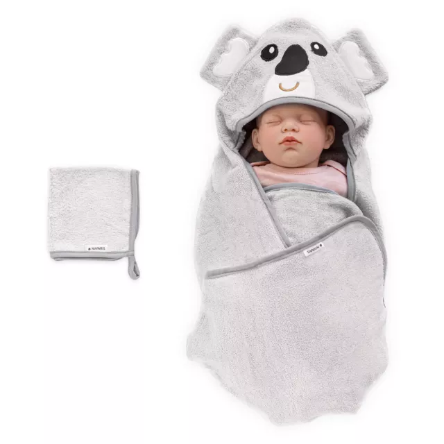 Baby Handtuch mit Kapuze und Waschlappen Bambus Badetuch Babyhandtuch Koala