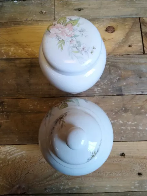 Zwei Vintage Melba Ware rosa Pfingstrose Ingwer Gläser Staffordshire Keramik 1980er 1990er Jahre 3