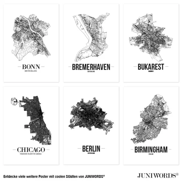 JUNIWORDS Stadtposter, Ansbach, Weiß, Kunstdruck Plan Map 2