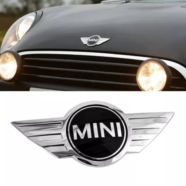 2×Für Mini Cooper Badge Logo Vorne+Hinten Chrom Kapuze Metall Aufkleber Emblem