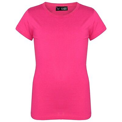 Bambine Rosa Designer T-Shirt 100% Cotone Tinta Unita Scuola T-Shirt 3-13 Anno