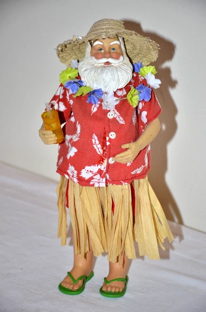 Tropical Santa Figurine Grass Skirt 10" Hawaiin Tiki Beach Drink Luau READ Tropical Santa Figurine Grass Skirt 10" Hawaiin Tiki Beach Drink Luau READ