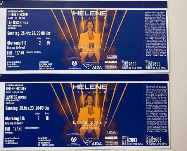 Helene Fischer Rausch-Live-Die Tour- Konzert tickets 27 August 2023 / 2 Tickets