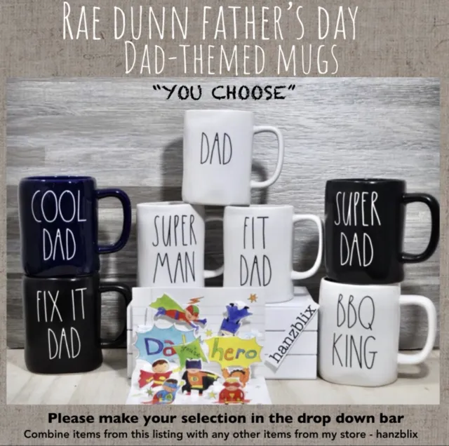 Rae Dunn Mug "YOU CHOOSE" Father's Day DAD PAPA BBQ KING FIX IT DAD New '20-'22