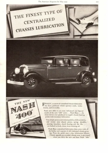 1929 Nash 400 Bijur Chassis Lubrication Bare Ankle High Heels Gas Pedal Print Ad