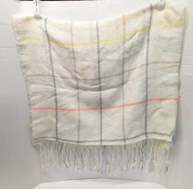 Madewell Gauzy Plaid Oversized Scarf Fringe Rectangle White Gray Taupe MB596