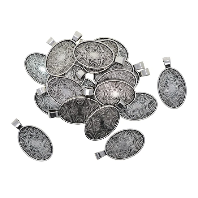 20   Oval Form Charms Anhänger Rohlinge Fassungen für Cabochons Halskette