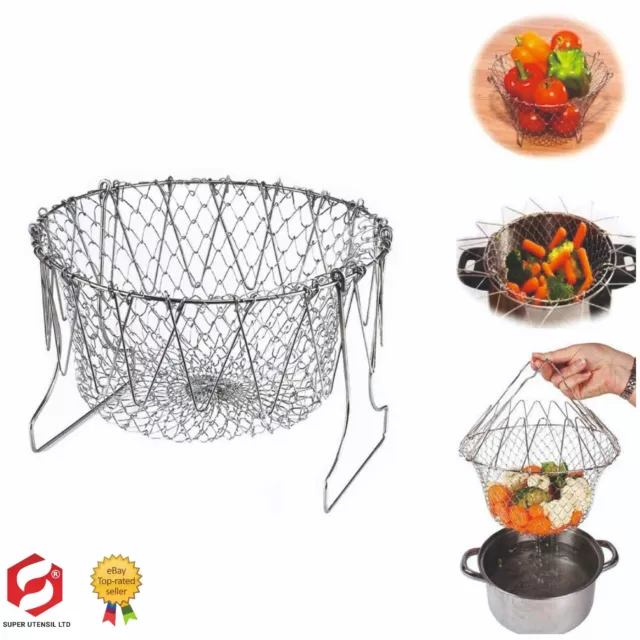 Multi-Function Folding Rinse Stainless Steel Frying Basket Cook Kitchen Colander