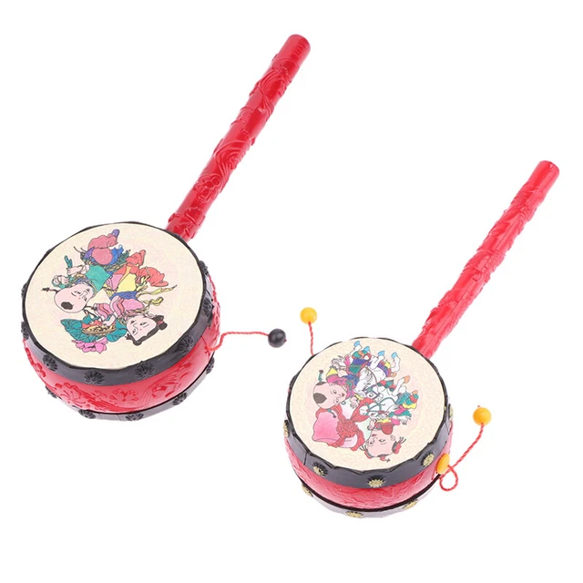 RED BLACK PLASTIC Chinese Traditional Rattle Drum Spin Toy Random _xi ...