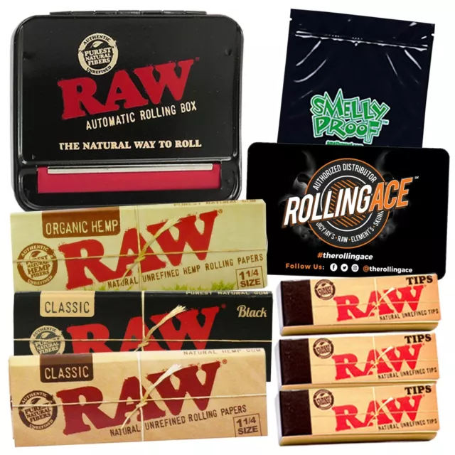 RAW Automatic Roller Box with Classic / Black / Organic Rolling Papers and Tips