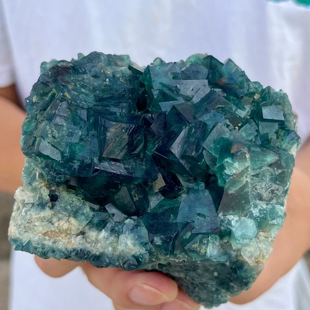 1.98lb  Natural Green cube FLUORITE Quartz Crystal Cluster Mineral Specimen