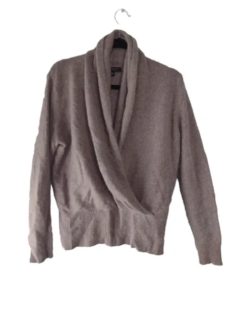 Ann Taylor 100 % Cashmere Shawl Collar Wrap Sweater Taupe Women's Large