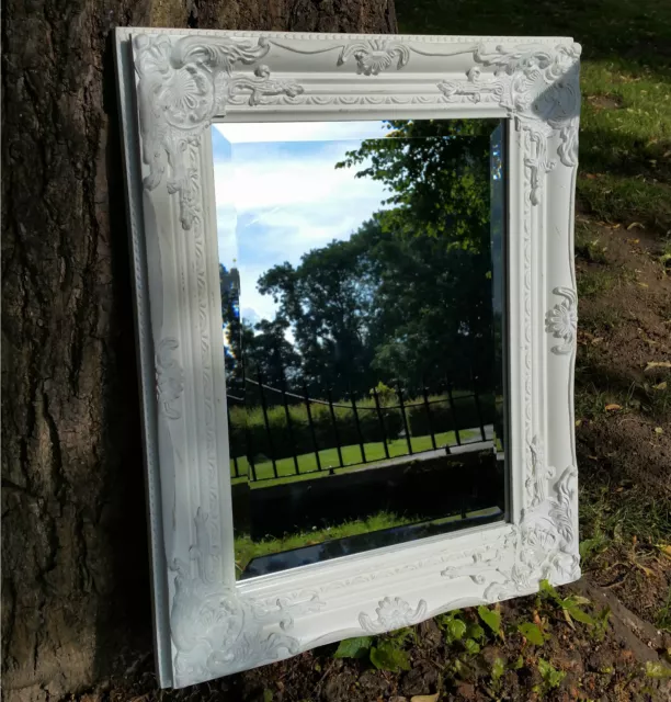 Ornate French Vintage Style shabby Chic White Wall Mirror & Bevelled Glass