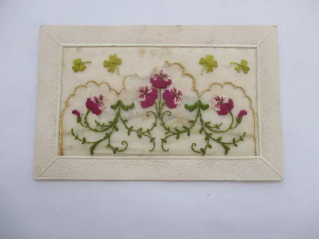 Cpa Fantaisie Brodée Motif Floral Carte De Voeu Bonne Année