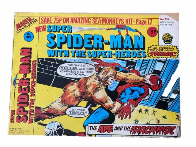 Super Spider-man With The Super Heroes No 159 1976 Classic Marvel Comic Vintage