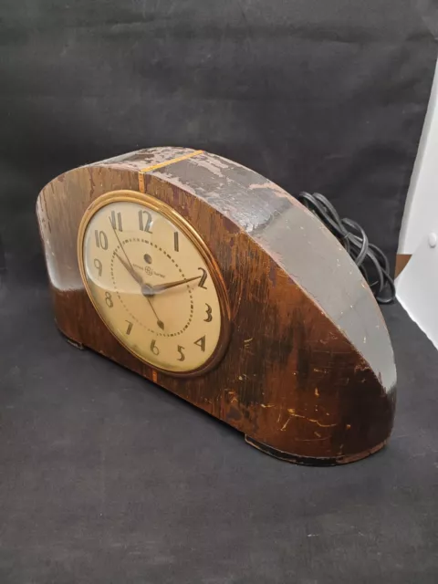 Vintage General Electric Mantle Shelf Clock 4H08 New Geneva Wooden Works Great!