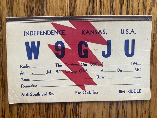 1950’s-Amateur Ham Radio QSL Card W9GJU Independence KS-Jim Riddle A39