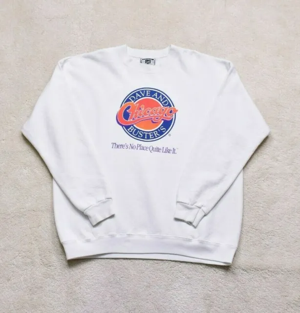 Vintage Lee Dave and Busters White Print Sweater Size XL