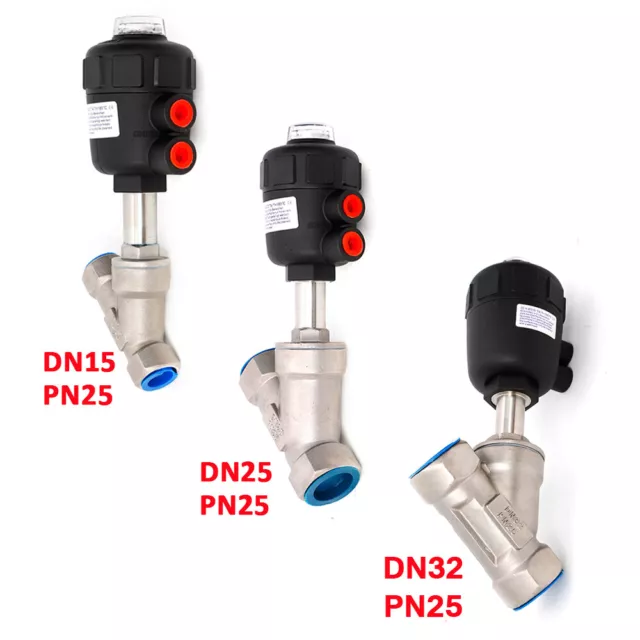 DN25/15/32 Air-Actuated Angle Seat Valve PN25 N/C Single Acting Stainless Steel