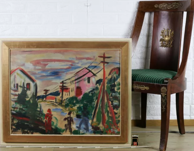 H. Schad ? Ölgemälde Älter 1953 Dorf Expressiv Taunus ? Bundesbank Kunstsammlung