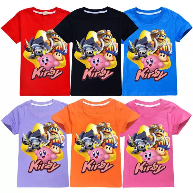 Boys Girls Kirby Summer Casual Short Sleeves 100% Cotton Kids T-shirt Tops UK